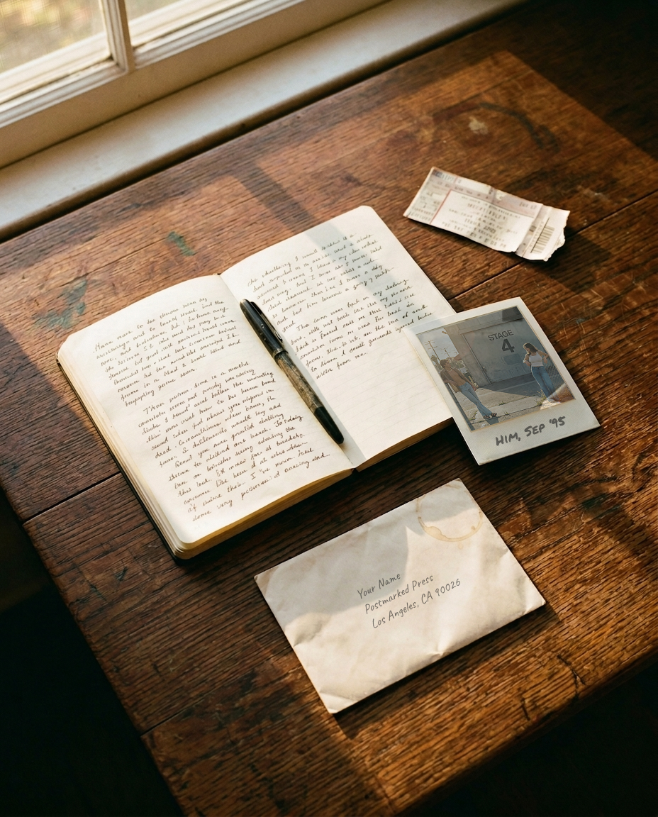 Handwritten journal pages in warm light